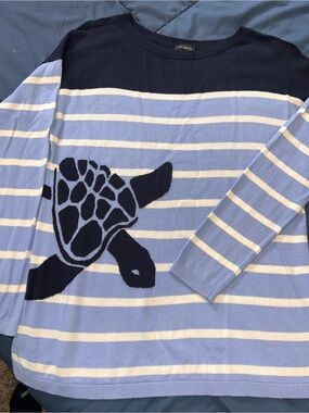 Talbots Blue & White Striped Turtle Sweater Top size medium